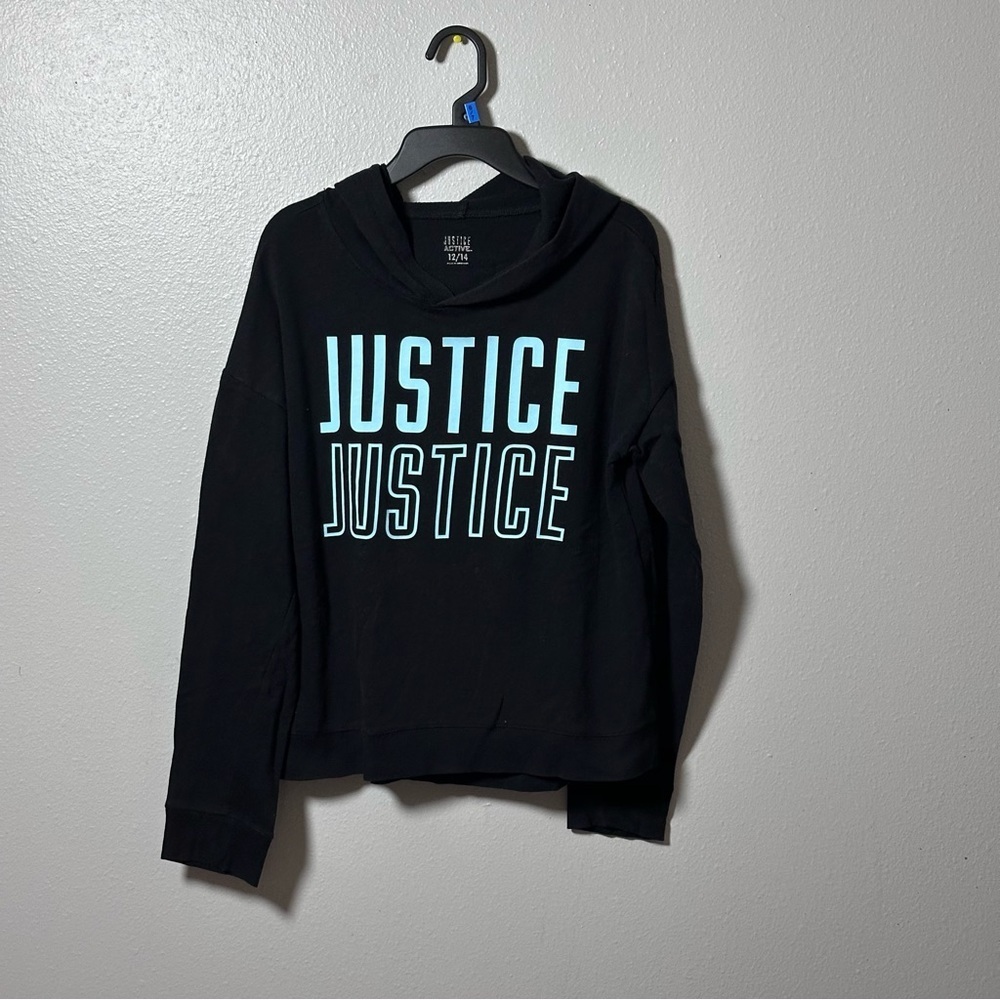 Justice‎ Active Girls Black Hoodie Long Sleeve Logo Shirt Size 12/14